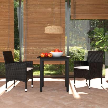 Set mobilier de grădină cu perne, 3 piese, negru, poliratan GartenMobel Dekor