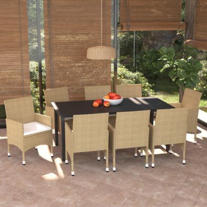 Set mobilier de grădină cu perne, 9 piese, bej, poliratan GartenMobel Dekor