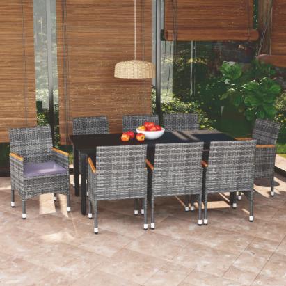 Set mobilier grădină cu perne, 9 piese, gri, poliratan GartenMobel Dekor