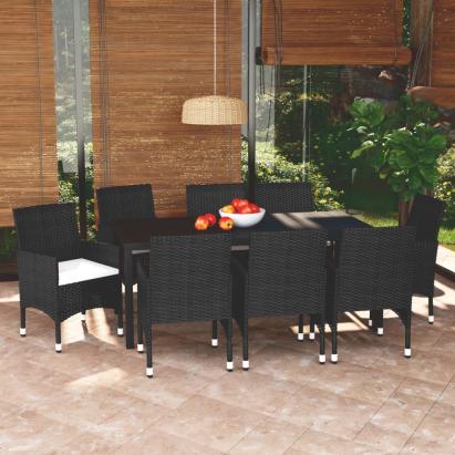 Set mobilier de grădină cu perne, 9 piese, negru, poliratan GartenMobel Dekor