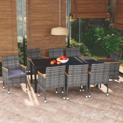 Set mobilier grădină cu perne, 9 piese, gri, poliratan GartenMobel Dekor