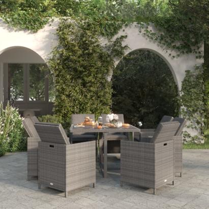 Set mobilier grădină cu perne, 9 piese, gri, poliratan GartenMobel Dekor