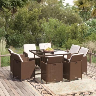 Set mobilier de grădină cu perne, 9 piese, maro, poliratan GartenMobel Dekor