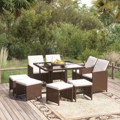 Set mobilier de grădină cu perne, 9 piese, maro, poliratan GartenMobel Dekor