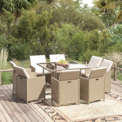 Set mobilier pentru grădină cu perne, 9 piese, bej, poliratan GartenMobel Dekor