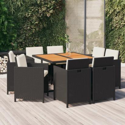Set mobilier de grădină cu perne, 9 piese, negru, poliratan GartenMobel Dekor