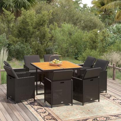 Set mobilier de grădină cu perne, 9 piese, negru, poliratan GartenMobel Dekor