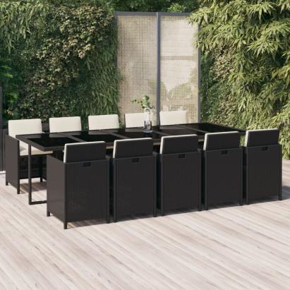 Set mobilier de exterior cu perne, 11 piese, negru, poliratan GartenMobel Dekor