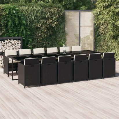 Set mobilier de exterior cu perne, 13 piese, negru, poliratan GartenMobel Dekor