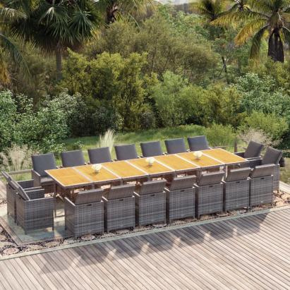 Set mobilier de grădină cu perne, 19 piese, gri, poliratan GartenMobel Dekor