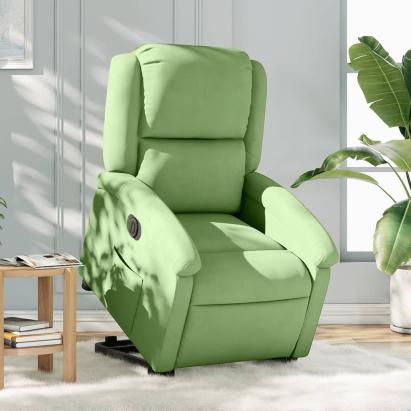 Fotoliu electric rabatabil cu ridicare, verde deschis, catifea GartenMobel Dekor