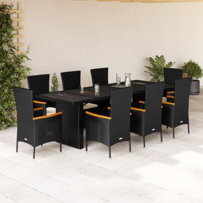 Set mobilier de grădină cu perne, 9 piese, negru, poliratan GartenMobel Dekor