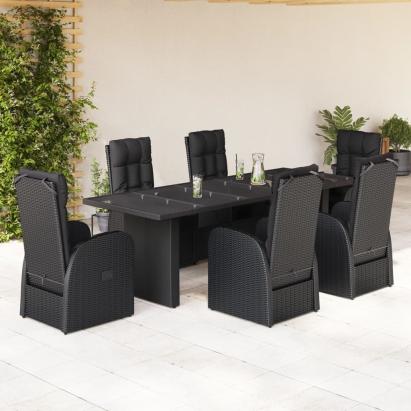 Set mobilier de grădină cu perne, 7 piese, negru, poliratan GartenMobel Dekor