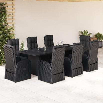 Set mobilier de grădină cu perne, 9 piese, negru, poliratan GartenMobel Dekor