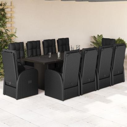 Set mobilier de exterior cu perne, 11 piese, negru, poliratan GartenMobel Dekor