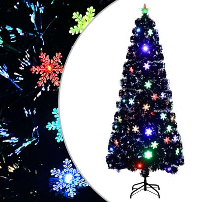 Brad Crăciun cu LED fulgi de zăpadă, negru 210 cm fibră optică GartenMobel Dekor