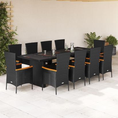 Set mobilier de exterior cu perne, 11 piese, negru, poliratan GartenMobel Dekor