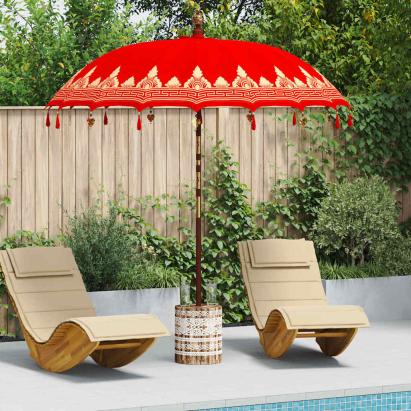 Parasol Balinez Roșu 210-220 cm Bumbac, lemn masiv GartenMobel Dekor