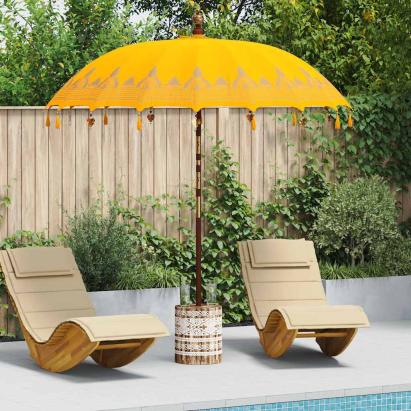 Parasol Balinez Galben 210-220 cm Bumbac, lemn masiv GartenMobel Dekor