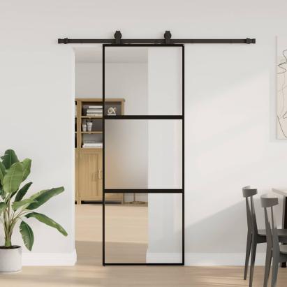 Ușă glisantă cu set feronerie neagră 76x205cm sticlă securizată GartenMobel Dekor