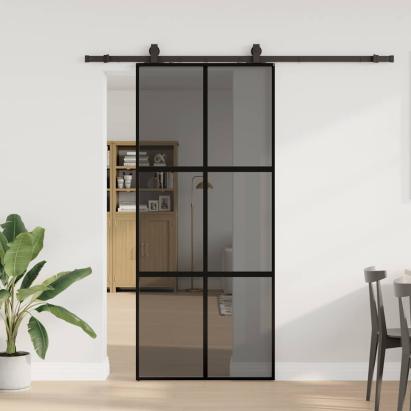 Ușă glisantă cu set feronerie neagră 90x205cm sticlă securizată GartenMobel Dekor