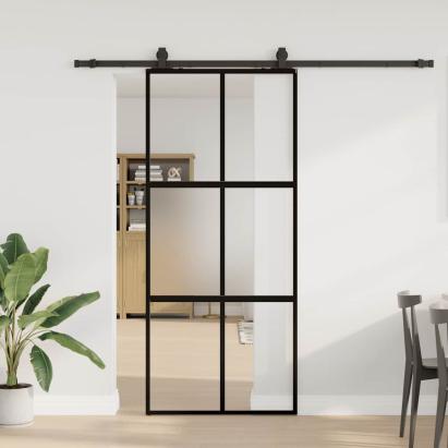 Ușă glisantă cu set feronerie neagră 90x205cm sticlă securizată GartenMobel Dekor