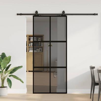 Ușă glisantă cu set feronerie neagră 90x205cm sticlă securizată GartenMobel Dekor