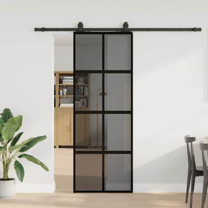 Ușă glisantă cu set feronerie neagră 76x205cm sticlă securizată GartenMobel Dekor