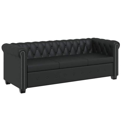 Canapea Chesterfield Premium cu 3 Locuri din Piele Ecologica, Negru, 200x76x70 cm