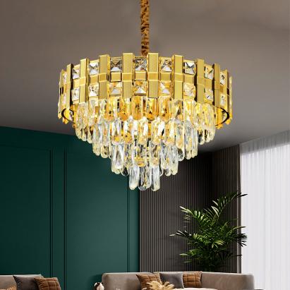 Candelabru Cristal BRAN Eleganza 8xE14, Diametru 49cm, Auriu Lucios, Inaltime Reglabila ModernLight Concept
