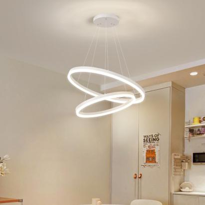 Lustra LED suspendata cu telecomanda CASIANA 69W, 2 Cercuri, lumina Rece/Calda/Neutra, Dimabila, Alb, Inaltime Reglabila ModernLight Concept