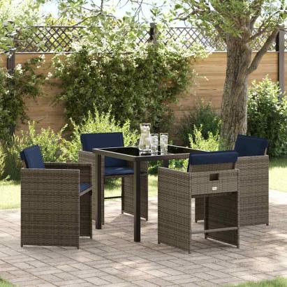 Set de masă pentru grădină cu pernă 5 pcs Gri Rattan poli GartenMobel Dekor