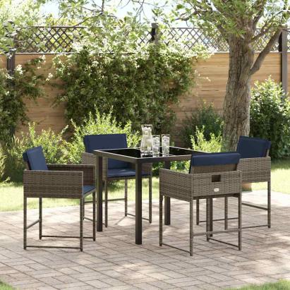 Set de masă pentru grădină cu pernă 5 pcs Gri Rattan poli GartenMobel Dekor