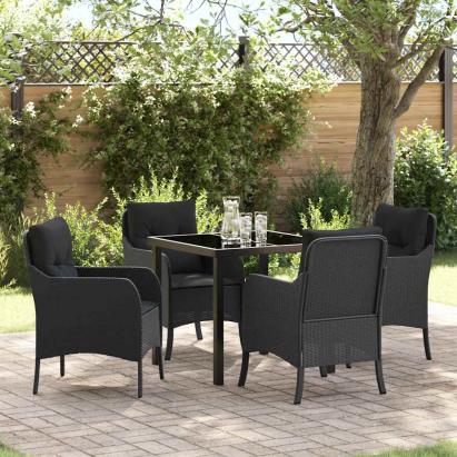 Set de masă pentru grădină cu pernă 5 pcs Negru Rattan poli GartenMobel Dekor