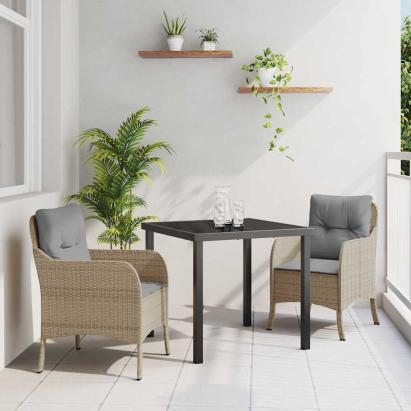 Set de masă pentru grădină cu pernă 3 pcs Bej Rattan poli GartenMobel Dekor