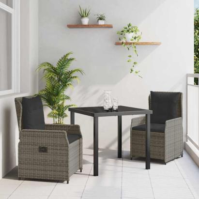Set de masă pentru grădină 3 pcs Gri poliratan GartenMobel Dekor