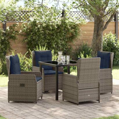 Set de masă pentru grădină 5 pcs Gri Rattan poli GartenMobel Dekor