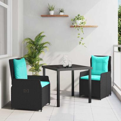 Set de masă pentru grădină 3 pcs Negru Rattan poli GartenMobel Dekor