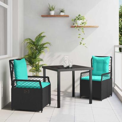 Set de masă pentru grădină 3 pcs Negru poliratan GartenMobel Dekor