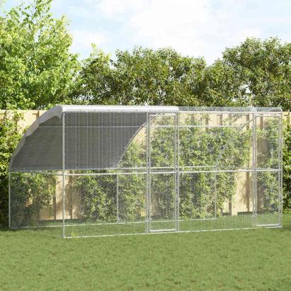 Cușcă pentru pui Argintiu 400 x 200 x 198.5 cm Oțel galvanizat GartenMobel Dekor