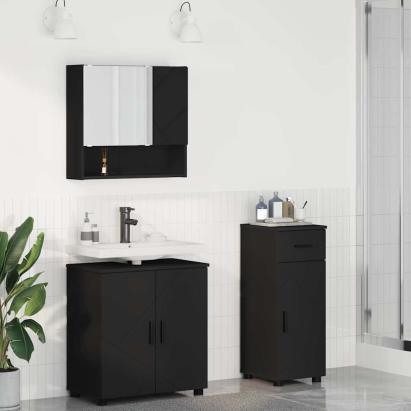 Set de mobilier pentru baie cu ușă 3 pcs Negru 61 x 35 x 64 cm GartenMobel Dekor