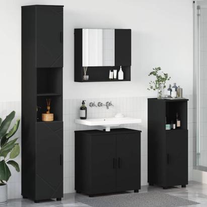 Set de mobilier pentru baie cu ușă 4 pcs Negru 61 x 35 x 64 cm GartenMobel Dekor