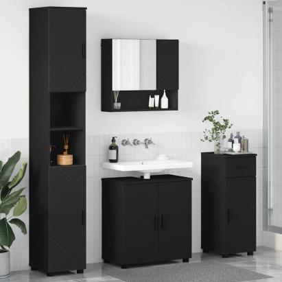 Set de mobilier pentru baie cu ușă 4 pcs Negru 61 x 35 x 64 cm GartenMobel Dekor