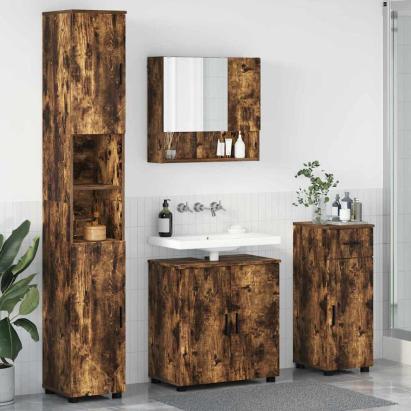 Set de mobilier pentru baie 4 pcs Stejar afumat 61 x 35 x 64 cm GartenMobel Dekor