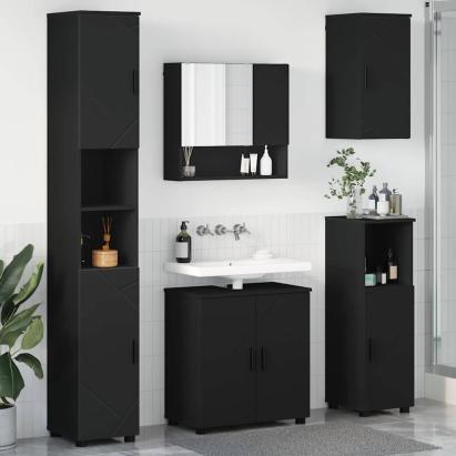 Set de mobilier pentru baie cu ușă 5 pcs Negru 61 x 35 x 64 cm GartenMobel Dekor