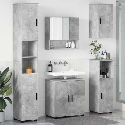 Set de mobilier pentru baie 5 pcs Gri beton 61 x 35 x 64 cm GartenMobel Dekor
