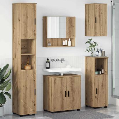 Set de mobilier pentru baie Pe perete 5 pcs stejar artizanal GartenMobel Dekor