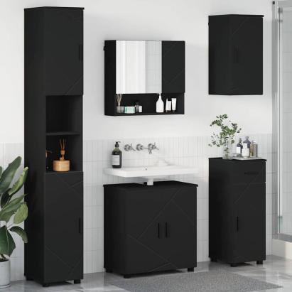 Set de mobilier pentru baie cu ușă 5 pcs Negru 61 x 35 x 64 cm GartenMobel Dekor