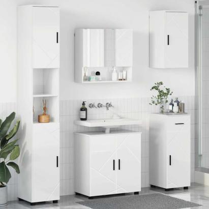 Set de mobilier pentru baie cu sertar 5 pcs Alb foarte lucios GartenMobel Dekor