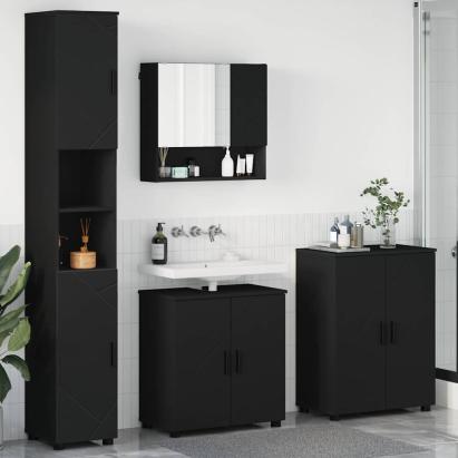 Set de mobilier pentru baie cu ușă 4 pcs Negru 61 x 35 x 64 cm GartenMobel Dekor
